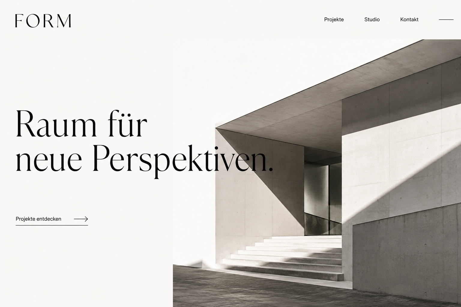 Reduziertes Website-Konzept für ein Architekturstudio mit moderner Architektur.